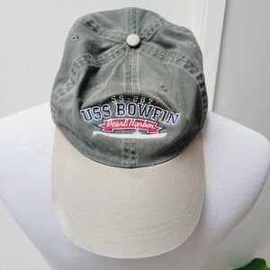 USS Bowfin Pearl Harbor Vtg Ahead Hat Cap SS 287 Olive Green Beige Leather Strap